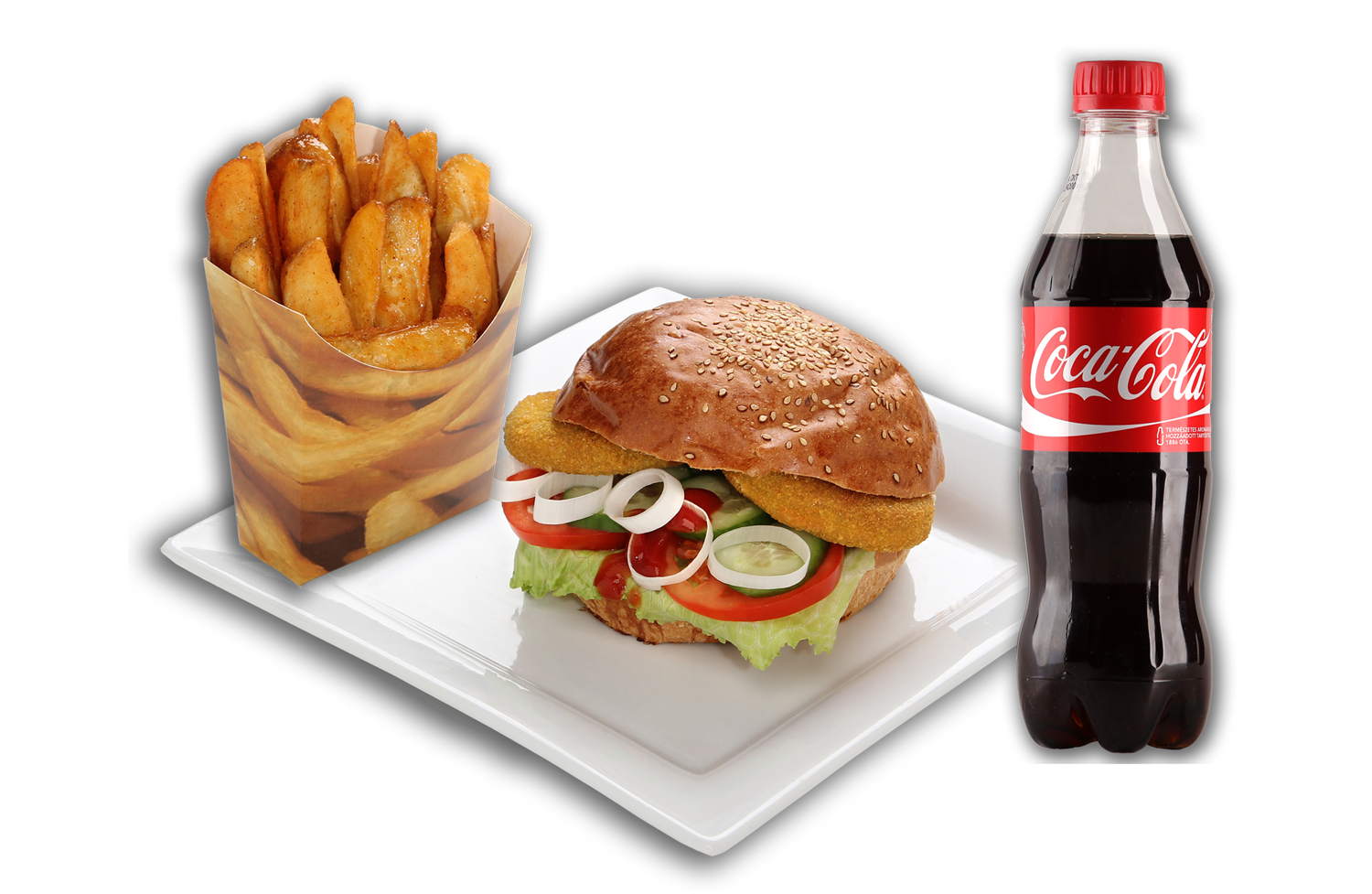 Hamburger menü /hamburger+sült burgonya+0,5 l üdítő/