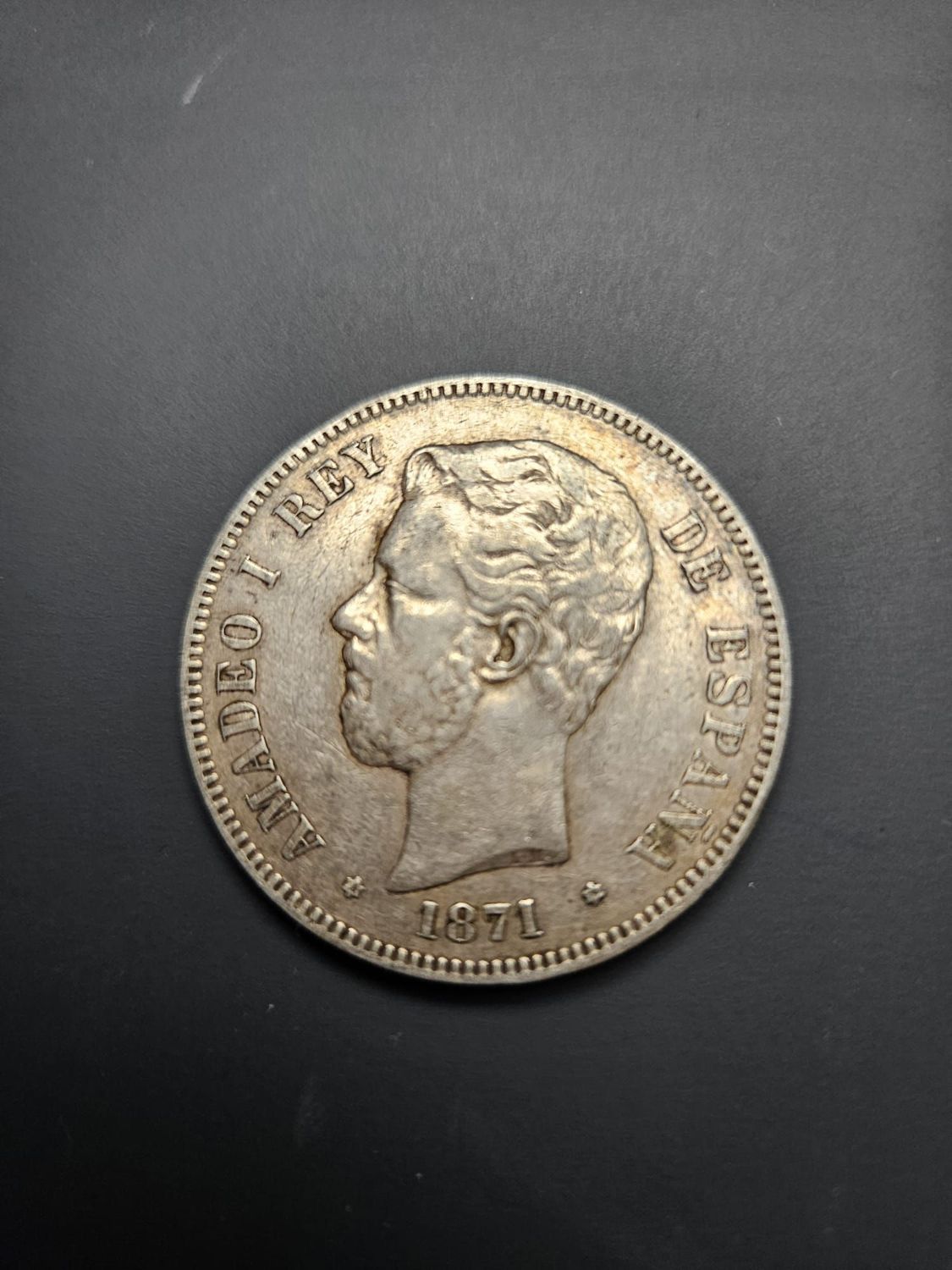 5 Pesetas 1871 Amadeo I – Estrella 18-74 – L·M – Plata 900‰