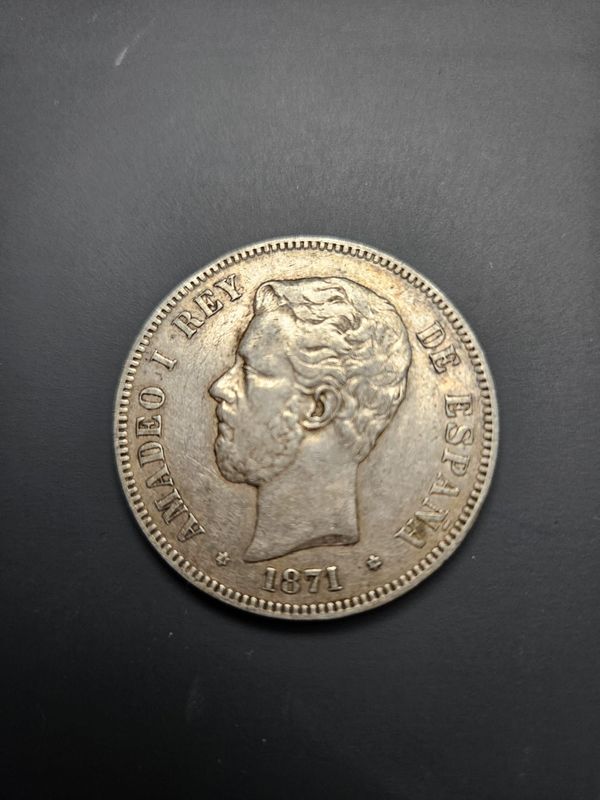 5 Pesetas 1871 Amadeo I – Estrella 18-74 – L·M – Plata 900‰