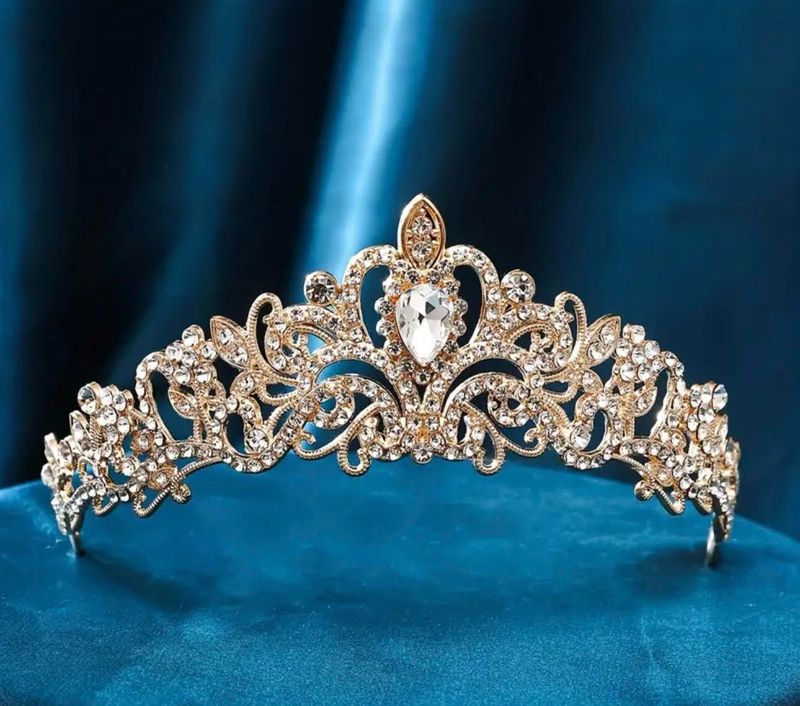 Gold Rhinestone Crown Tiara