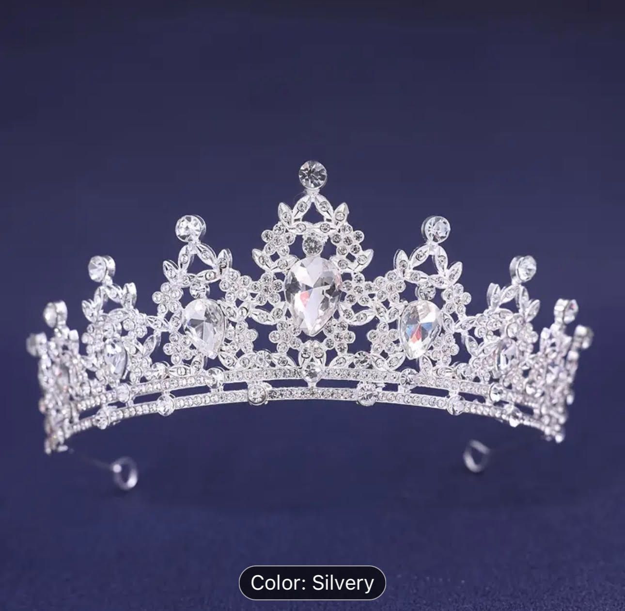 Silver Rhinestone Queen Style Crown