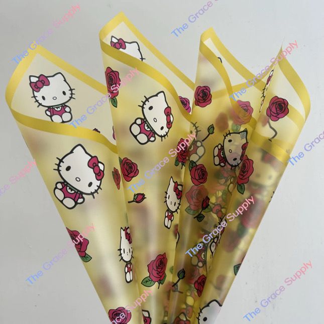 Yellow Translucent Hello Kitty And Roses Paper