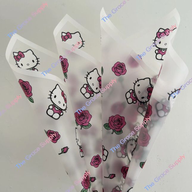 White Translucent Hello Kitty And Roses Paper