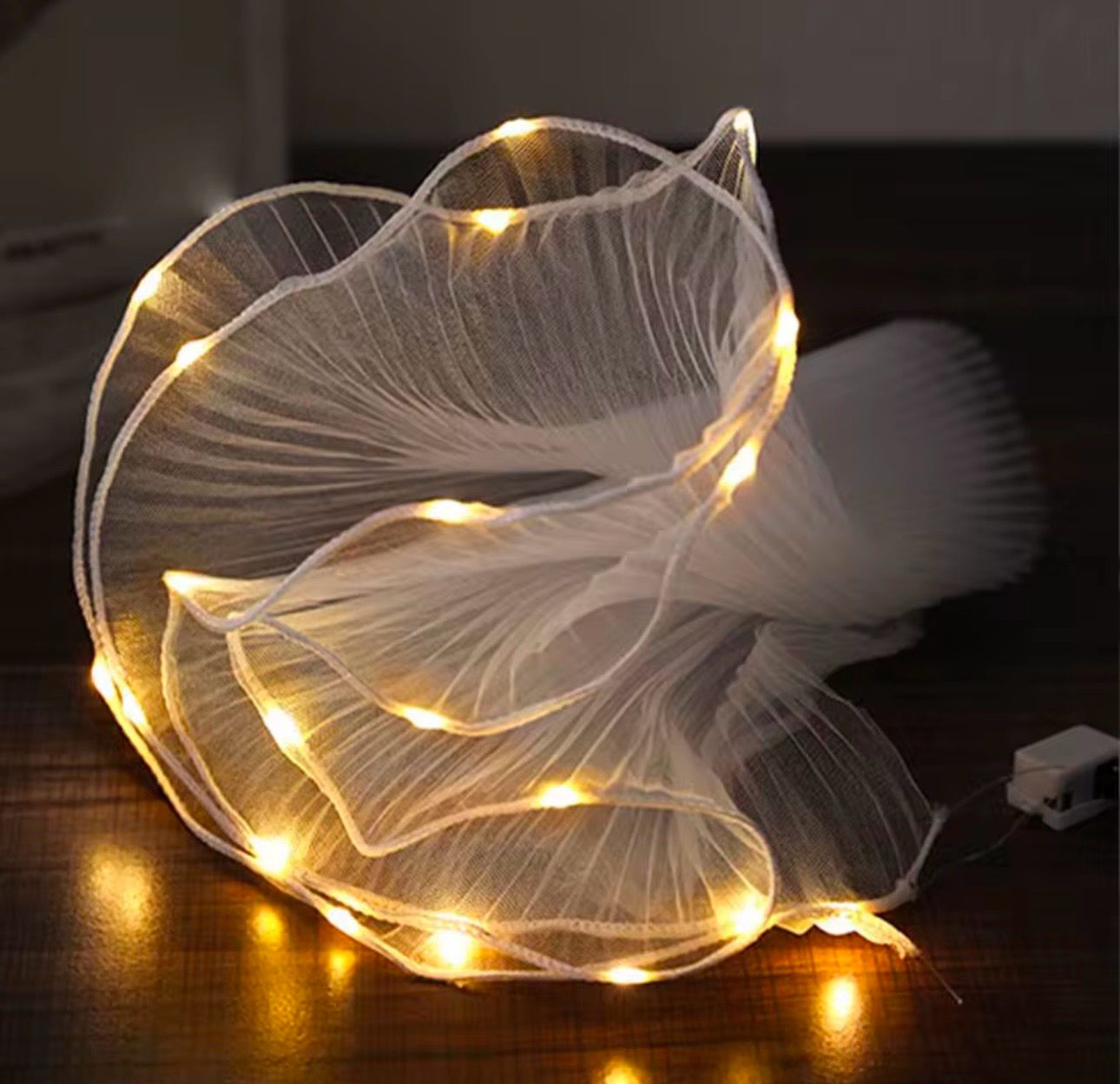 White Floral wrapping Mesh with Lights
