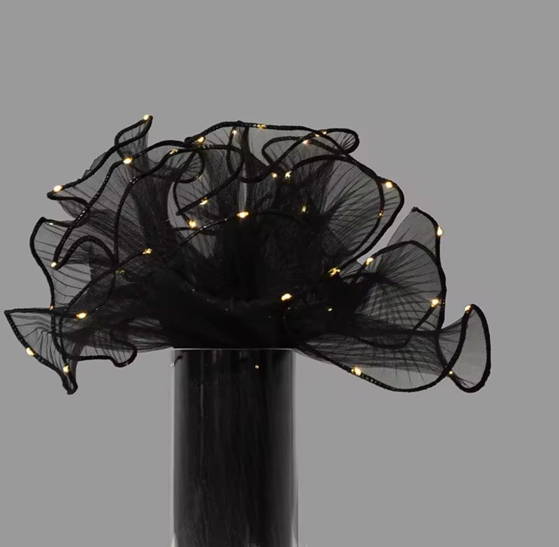 Black Floral Wrapping Mesh With Lights
