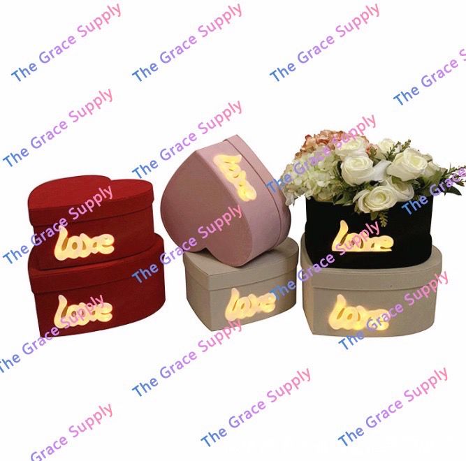 2 Sets Pink Velvet Fabric Heart Shape With Love Light
