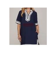 NAVY CONTRAST TRIM DRESS
