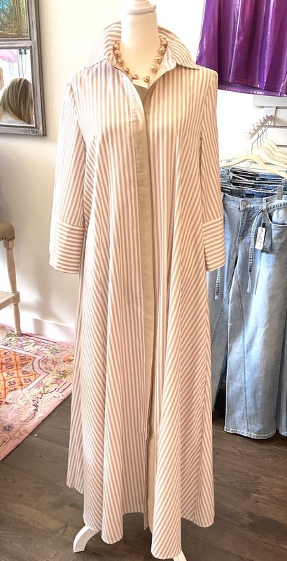 BEIGE STRIPE CONTRAST TRIM MAXI