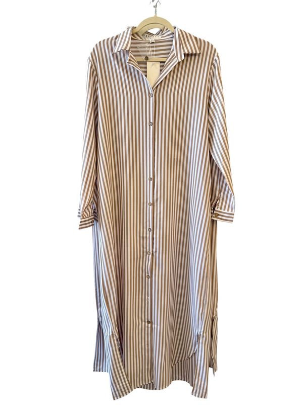 MOCHA STRIPE MAXI SHIRT DRESS