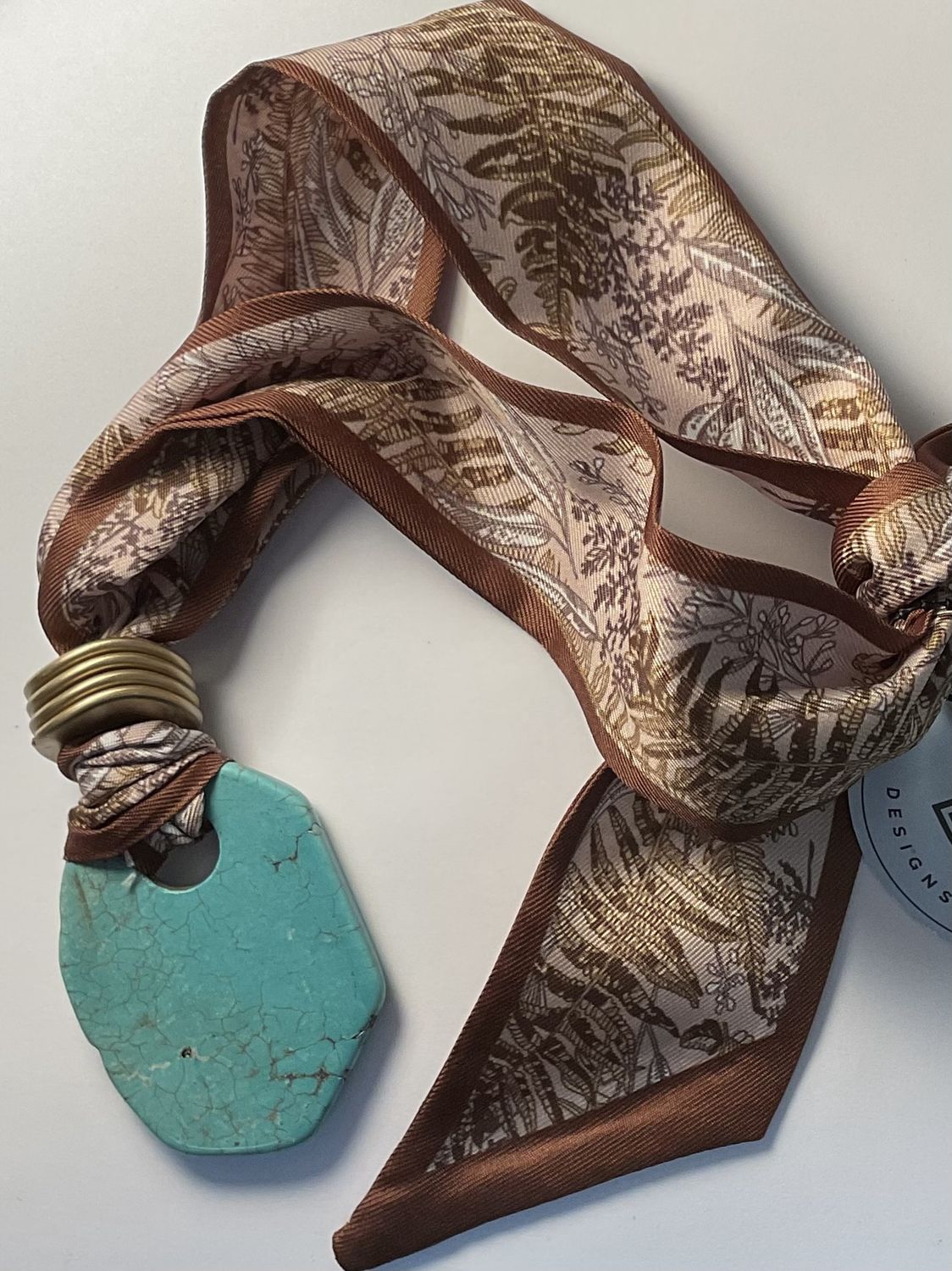 SCARF NECKLACE-BROWN/TURQUOISE