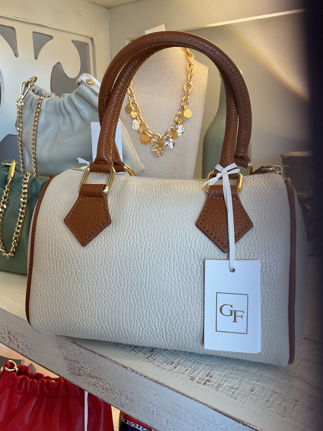 GF13225-IVORY/CAMEL SMALL TOTE/CROSSBODY