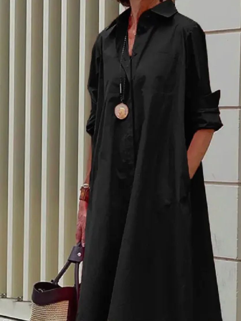 SIMPLE LONG SLEEVE MIDI-BLACK