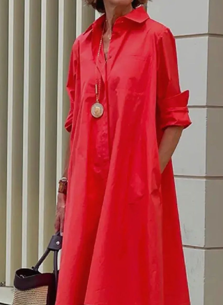SIMPLE LONG SLEEVE MIDI-RED