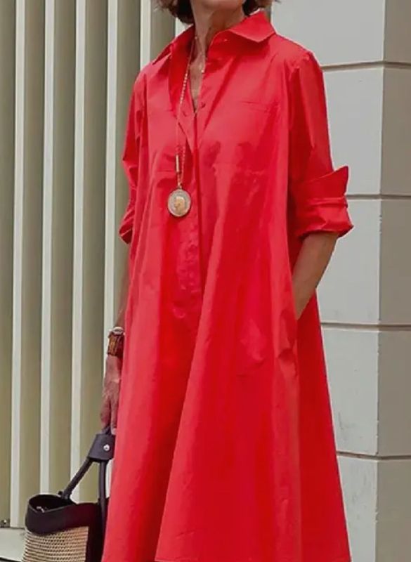 SIMPLE LONG SLEEVE MIDI-RED