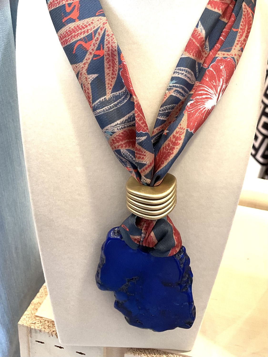 SCARF NECKLACE-COBALT BLUE STONE- ( 2 SCARF COLOR OPTIONS)