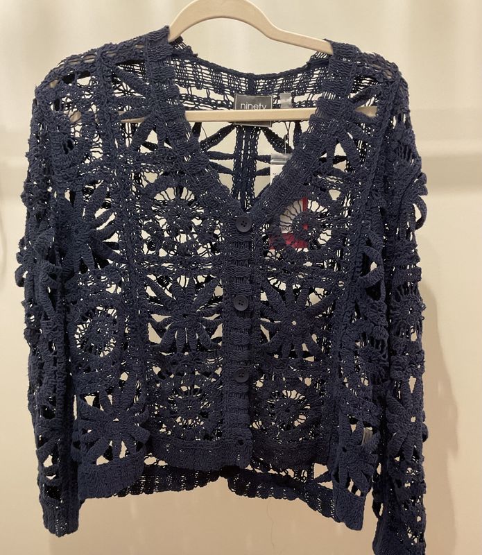NAVY CROCHET SWEATER