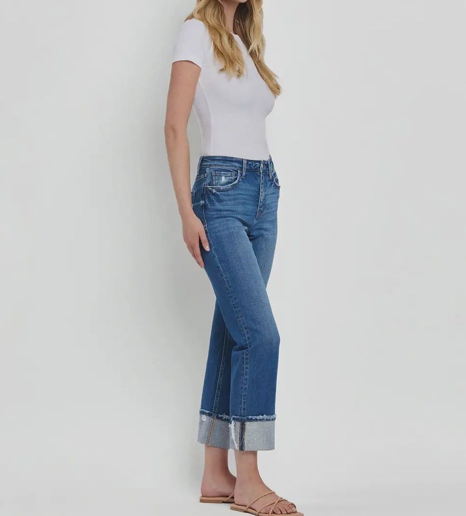 VERVET HIGH RISE CUFFED STRAIGHT DENIM