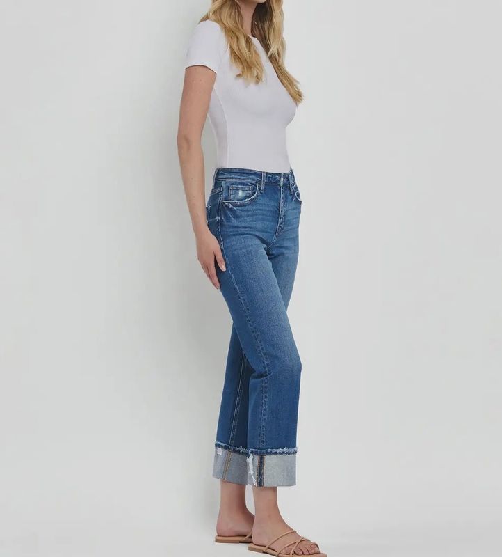 VERVET HIGH RISE CUFFED STRAIGHT DENIM