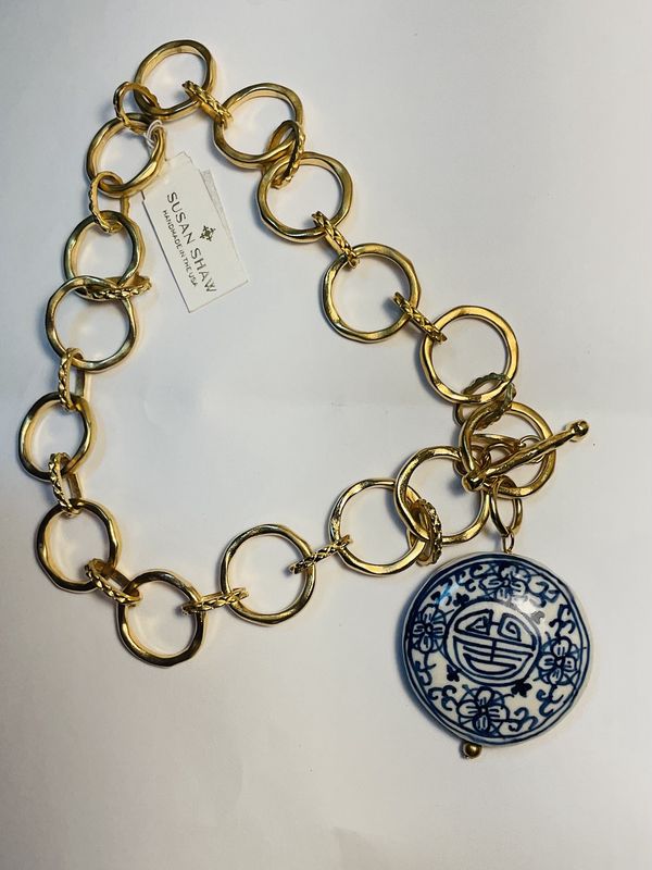 3563BL-BLUE/WHITE PORCELEIN NECKLACE