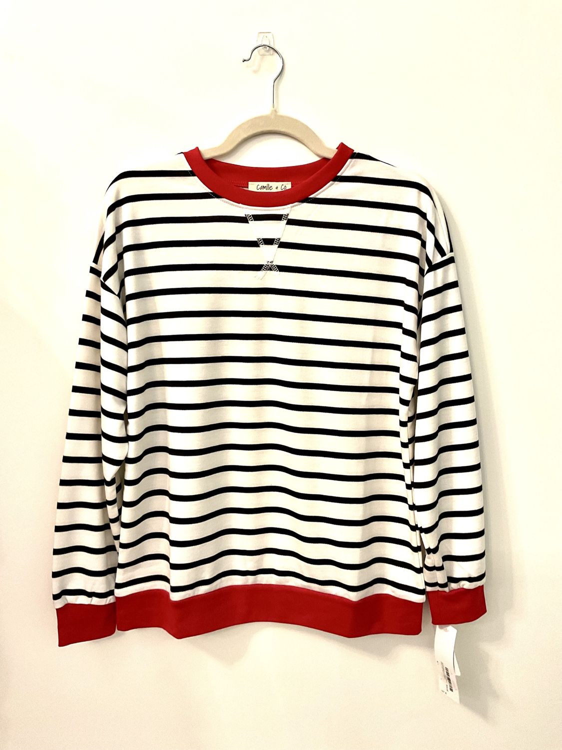 BLACK/WHITE STRIPE WITH RED CONTRAST