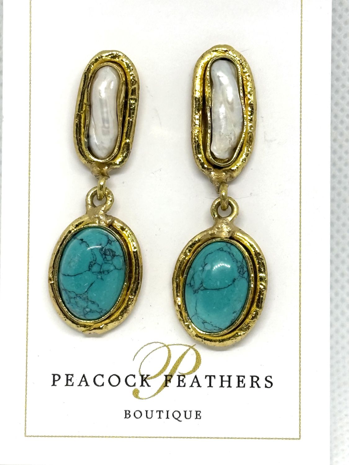 OVAL TURQUOISE/PEARL DANGLES