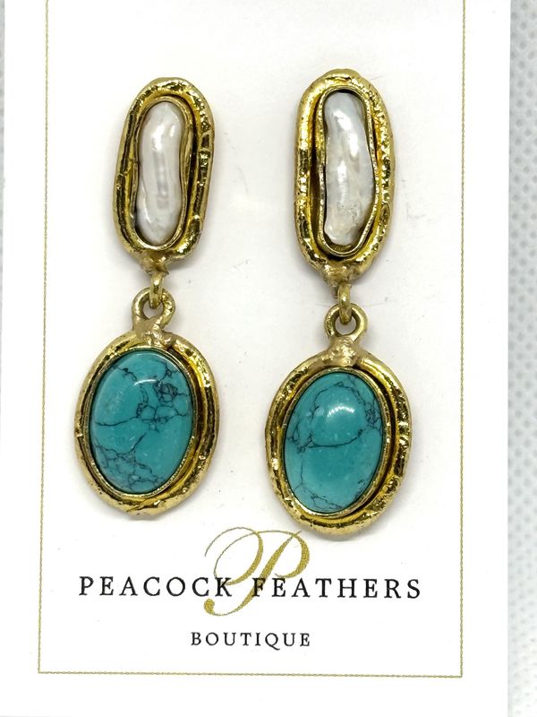 OVAL TURQUOISE/PEARL DANGLES