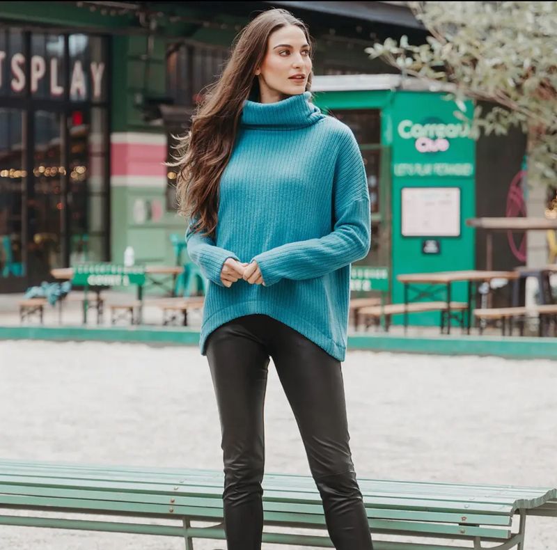 TEAL CHUNKY RIBBED SWEATER TOP