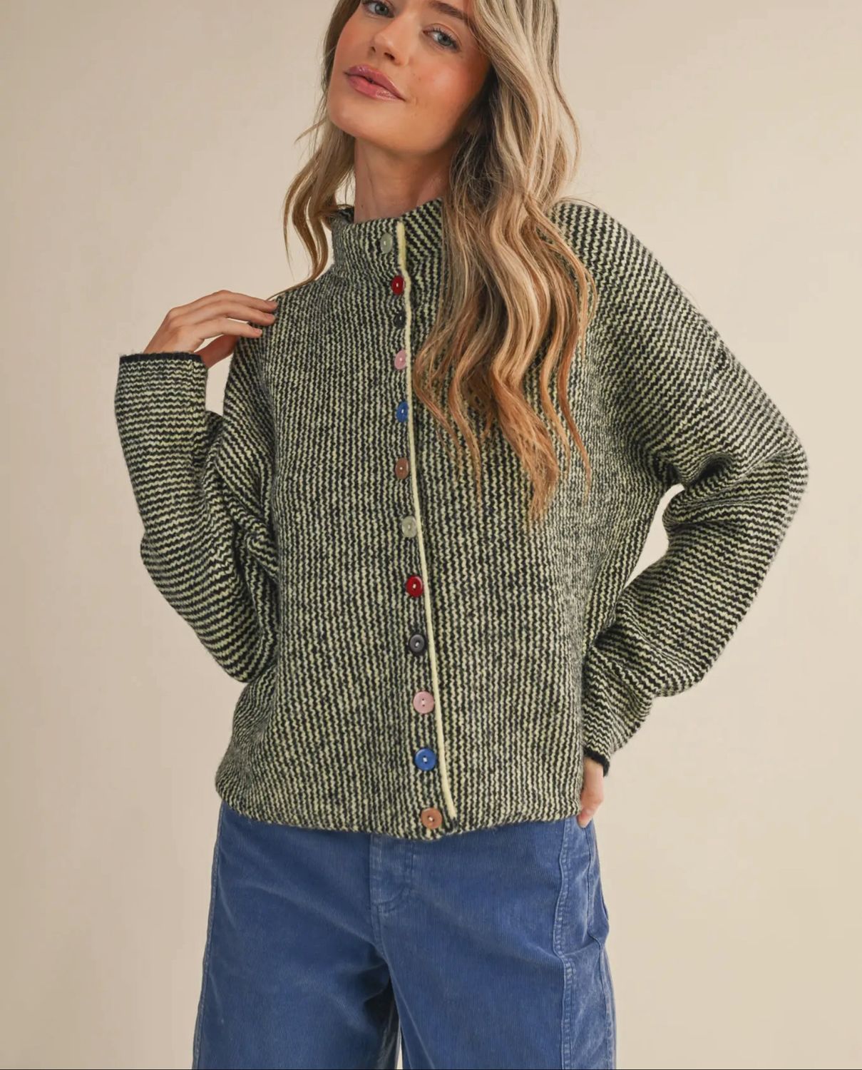 KELSEY COLORFUL BUTTON SWEATER