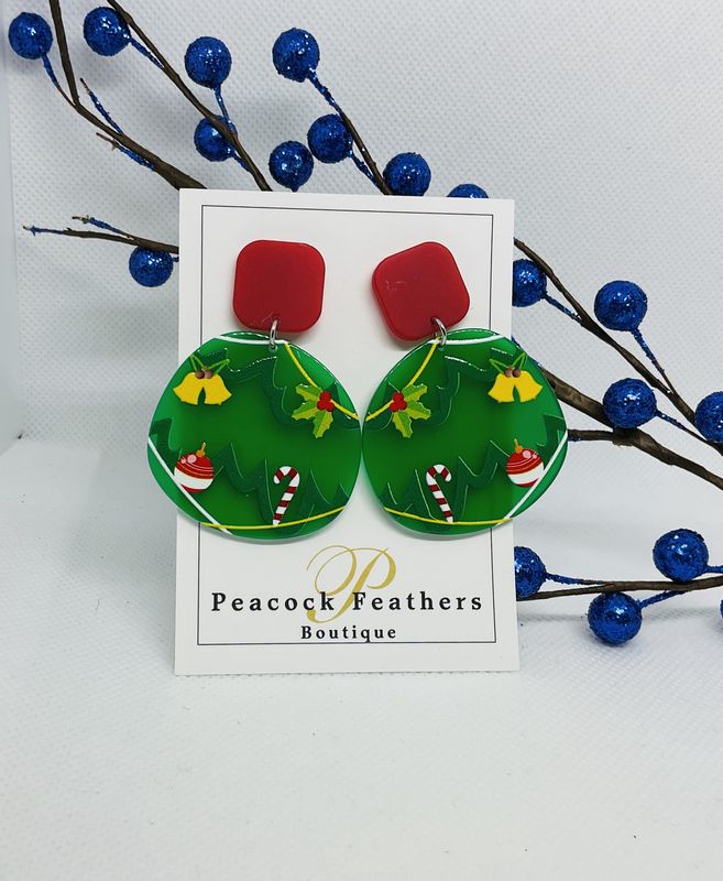 GREEN/ RED ACRYLIC EARRINGS