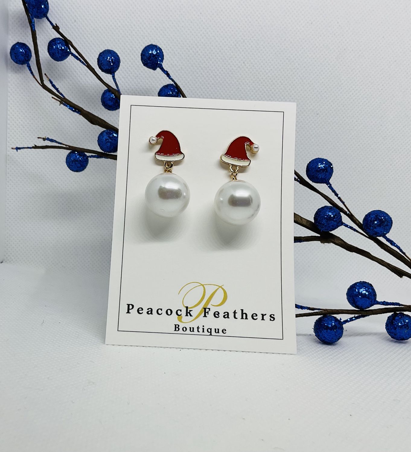 SANTA HAT PEARL DROP EARRINGS