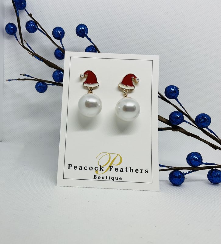 SANTA HAT PEARL DROP EARRINGS