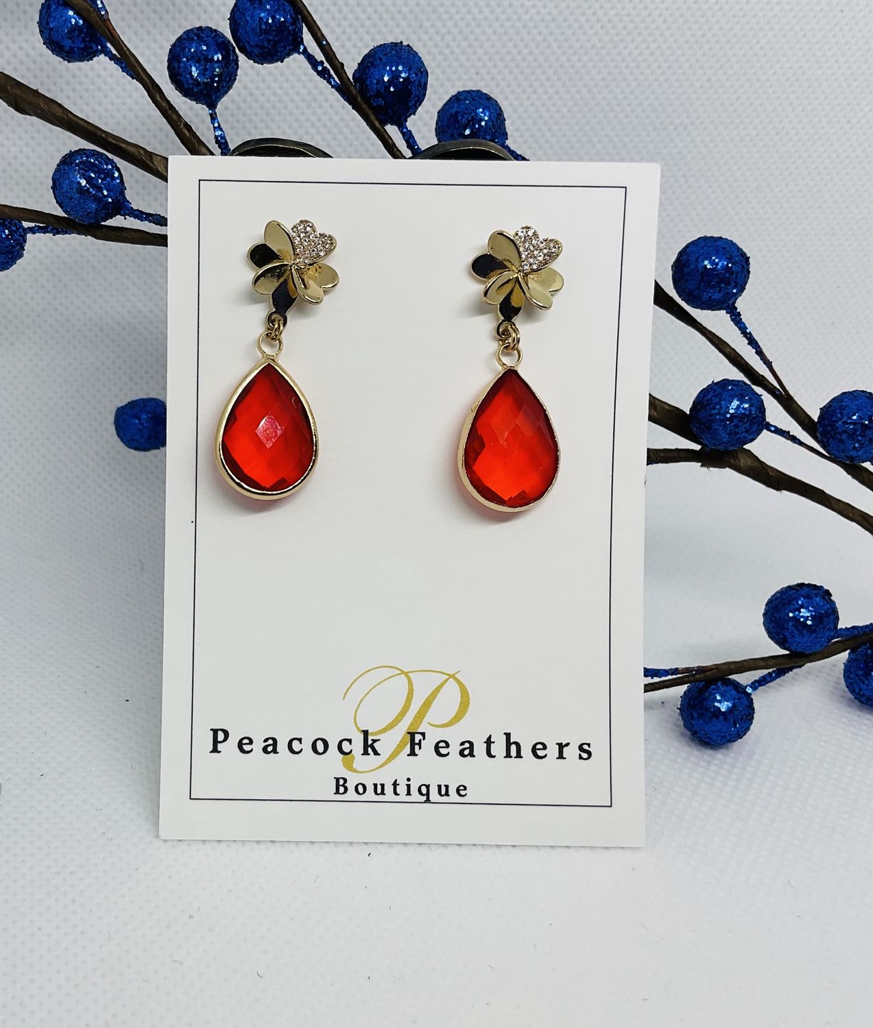 RED TEARDROP STONE EARRINGS