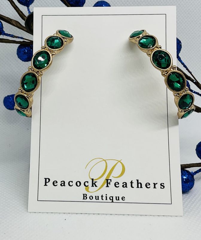 EMERALD GREEN STONE HOOPS