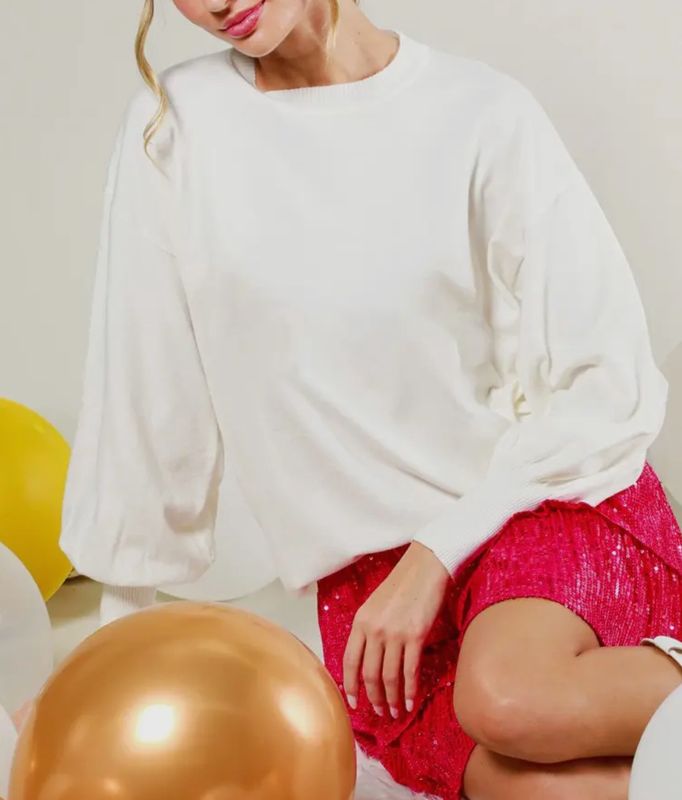 EMMA BALLOON SLEEVE KNIT SWEATER-OFF-WHITE