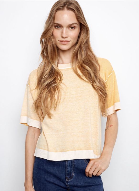 SUNSHINE REVERSE PRINT SHORT SLEEVE SWEATER