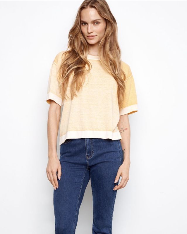 SUNSHINE REVERSE PRINT SHORT SLEEVE SWEATER