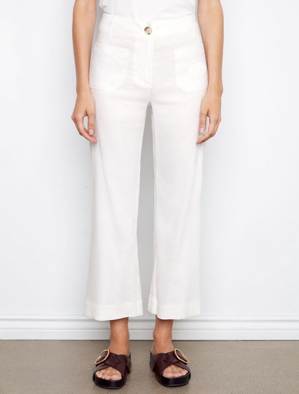 WHITE COTTON TWILL FLARE PATCH POCKET PANT