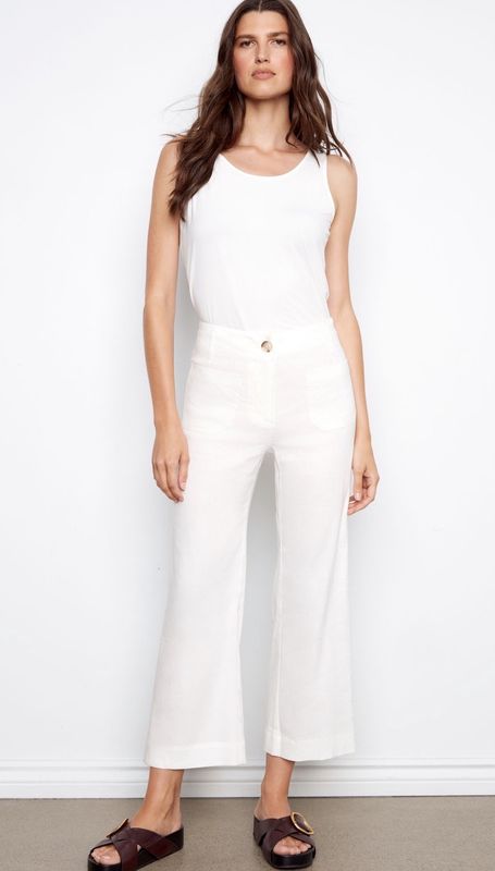 WHITE COTTON TWILL FLARE PATCH POCKET PANT