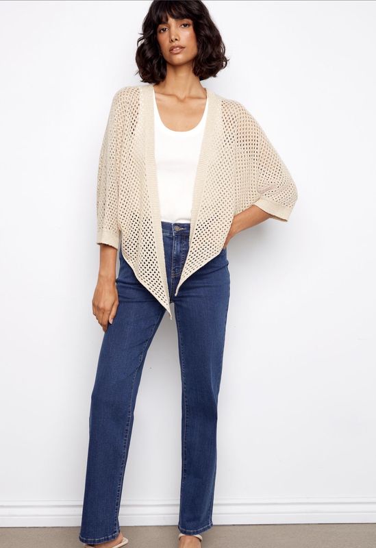 TIE FRONT CROCHET LUREX SWEATER SHRUG