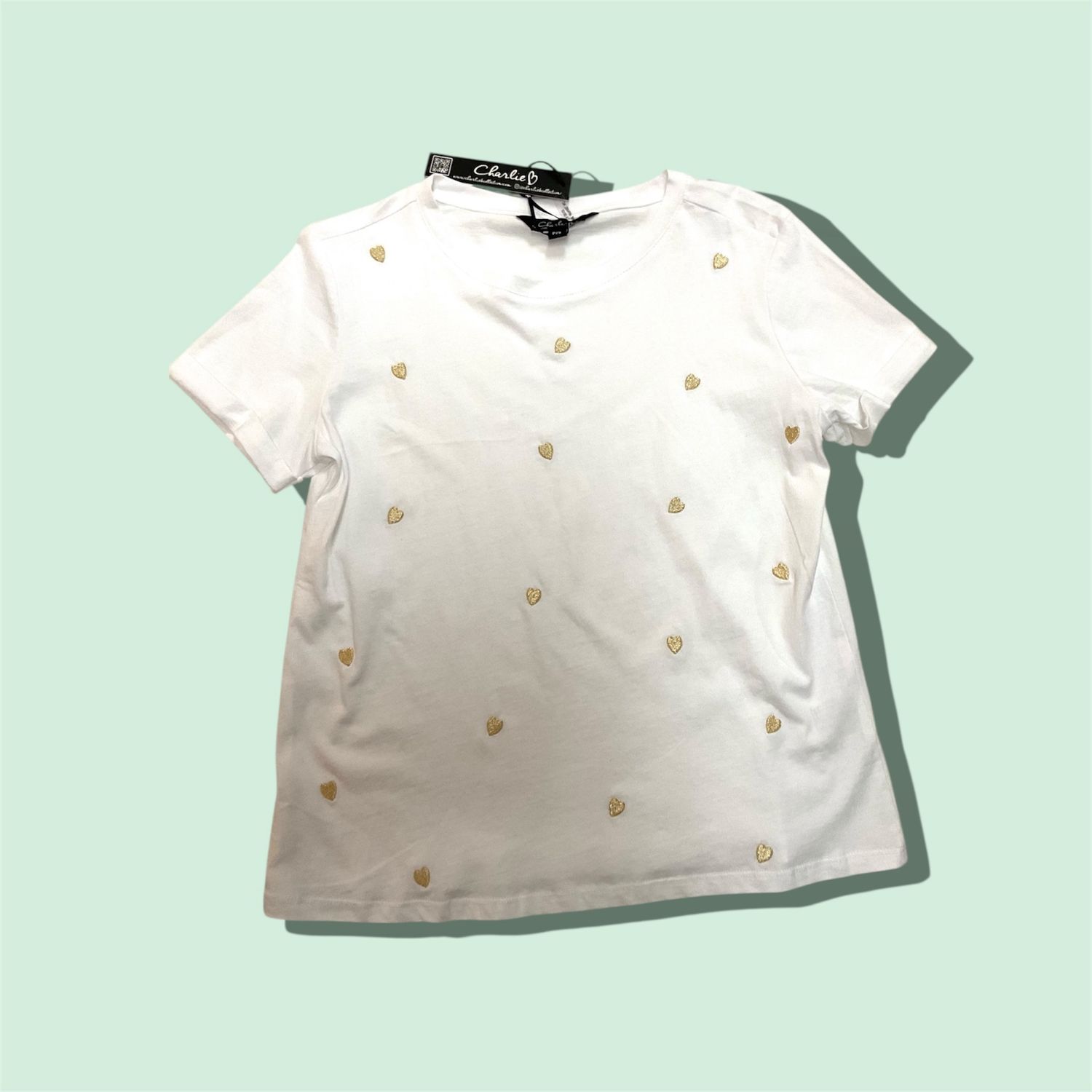 EMBROIDERED  COTTON JERSEY TOP W/RIBBED CUFF