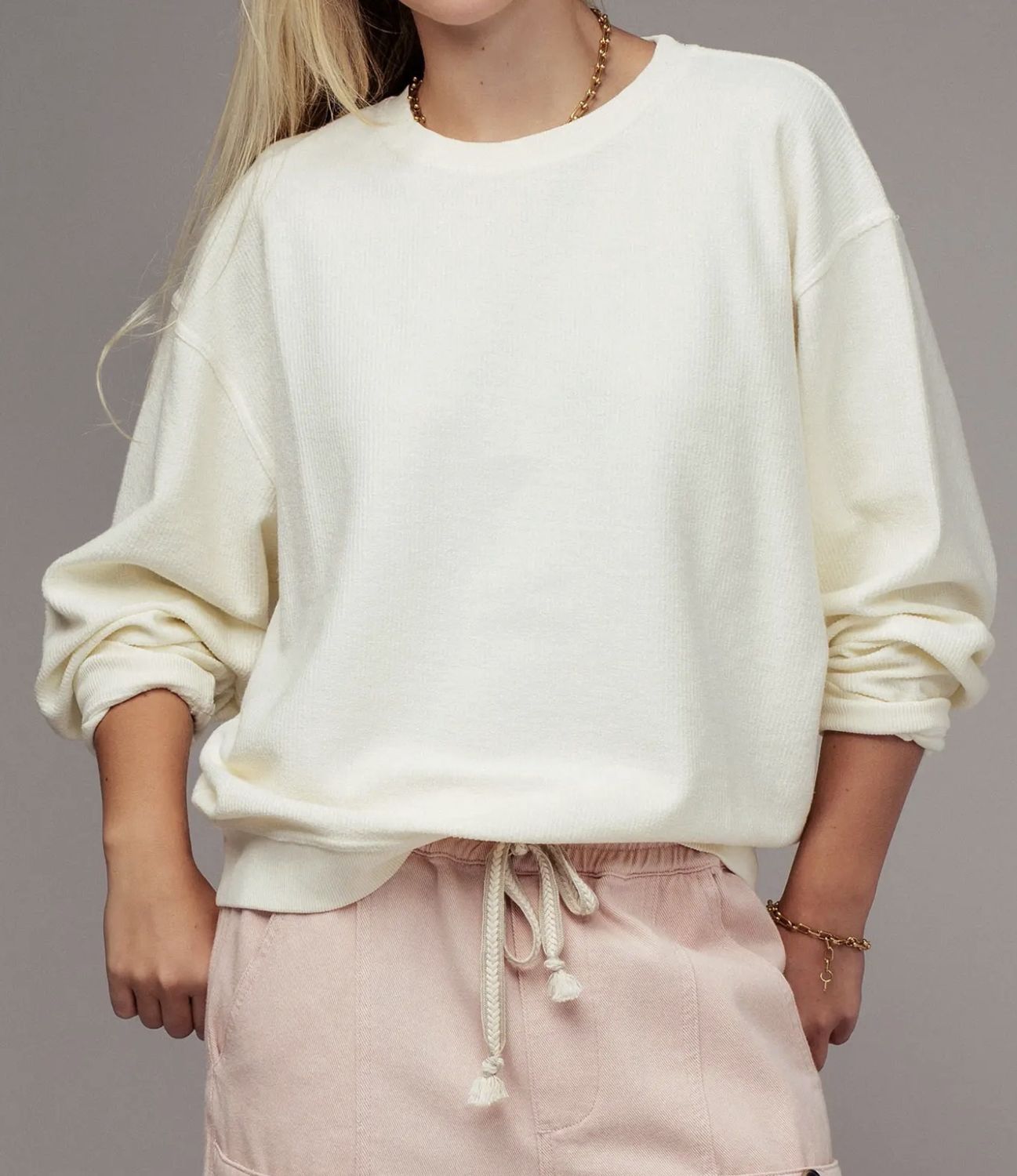 OVERSIZED VINTAGE WASH RIBBED COTTON SWEATER