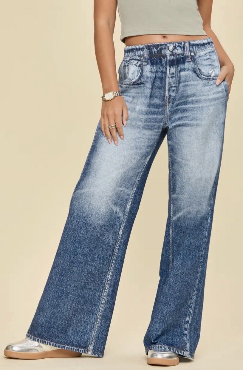 ZENIM LIGHT DENIM PRINT PANTS