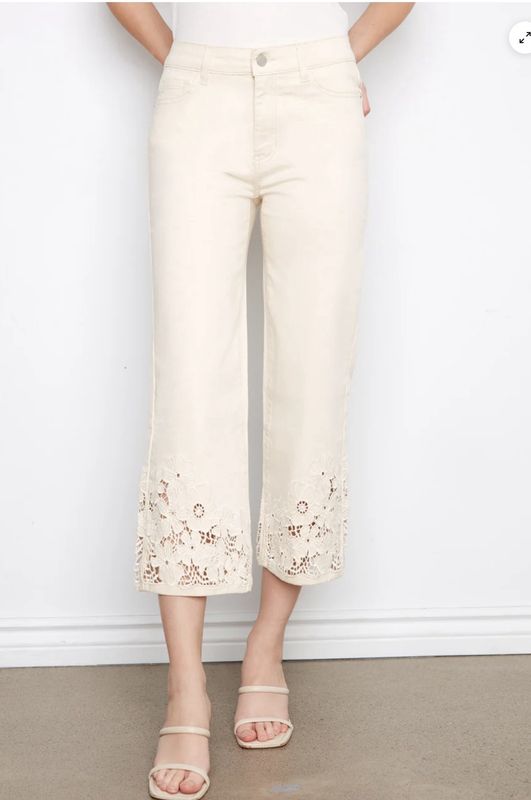 CHARLIE B CROP FLARE EMBROIDERED JEAN- NATURAL