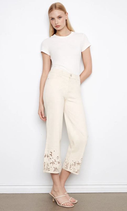 CHARLIE B CROP FLARE EMBROIDERED JEAN- NATURAL