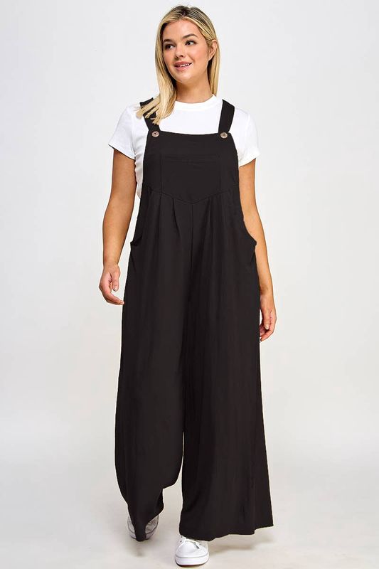 Plus Size Pleated Overalls with Pockets - JK18514-JS: Brown / Plus Size / 3XL