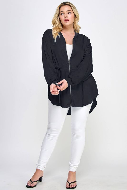 Plus Size Bomber Zip Up Shacket SS2410P-J: Black / 1XL