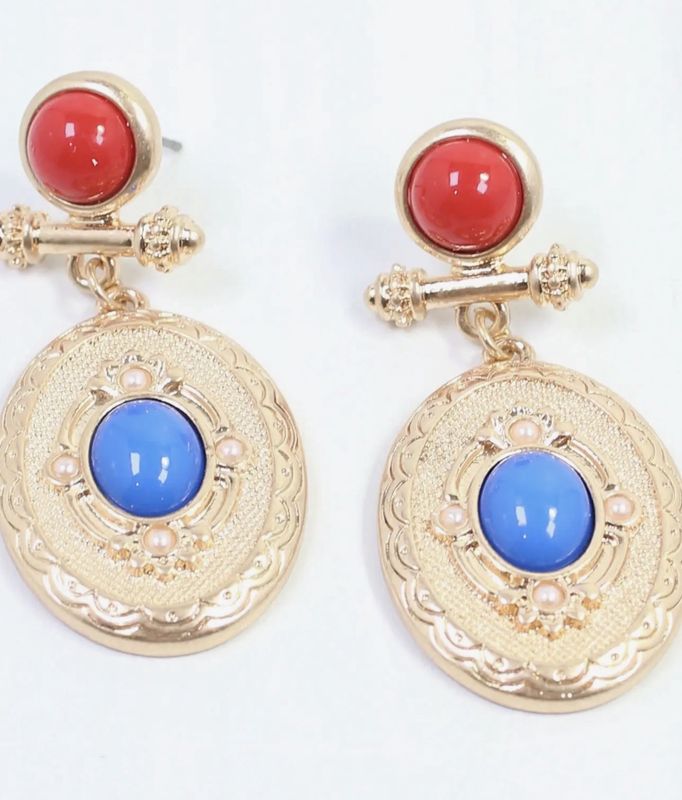 OVAL DROP EARRING BLUE/RED