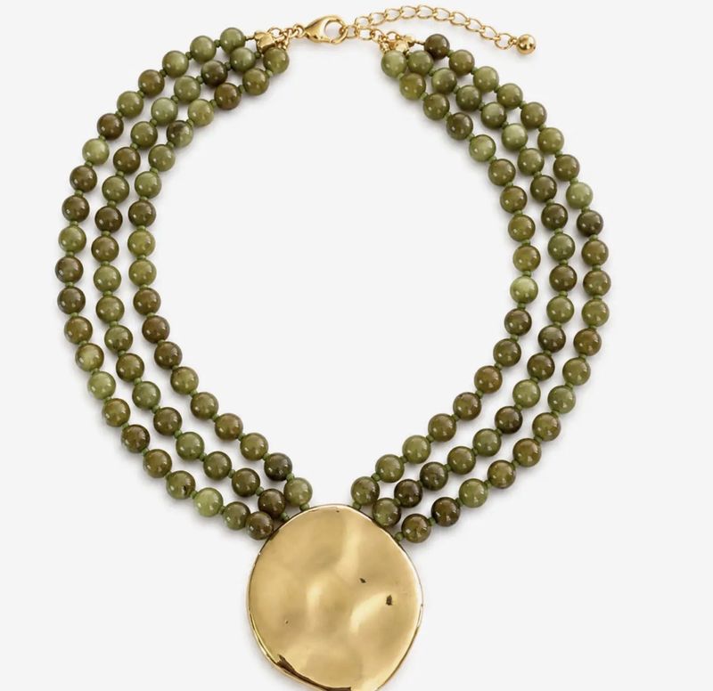MARBLED BEADS STATEMENT NECKLACE-OLIVE
