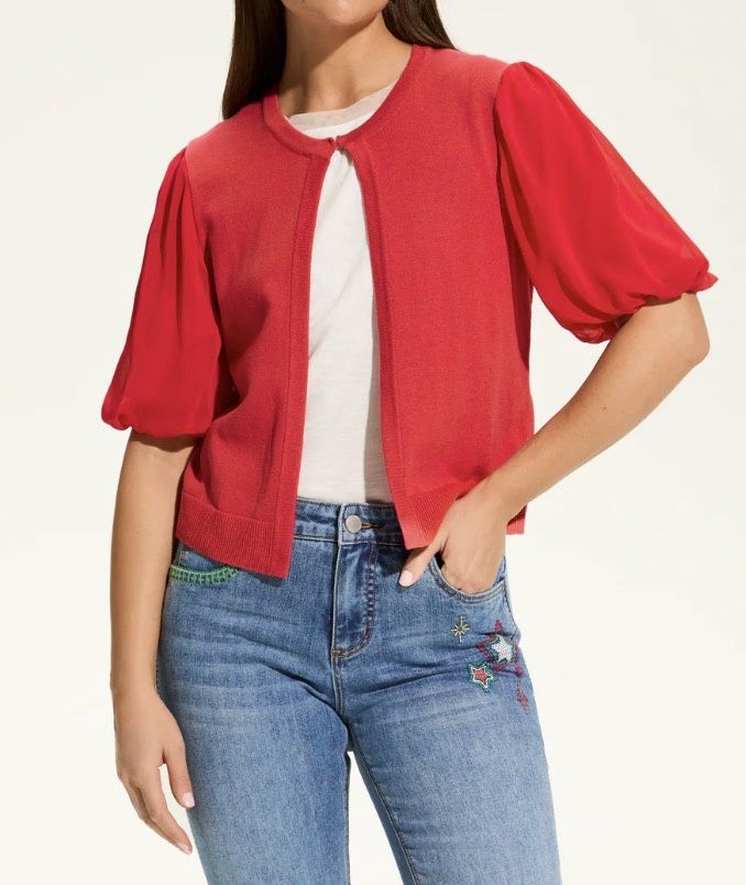 ELBOW SLEEVE CARDIGAN-ROUGE