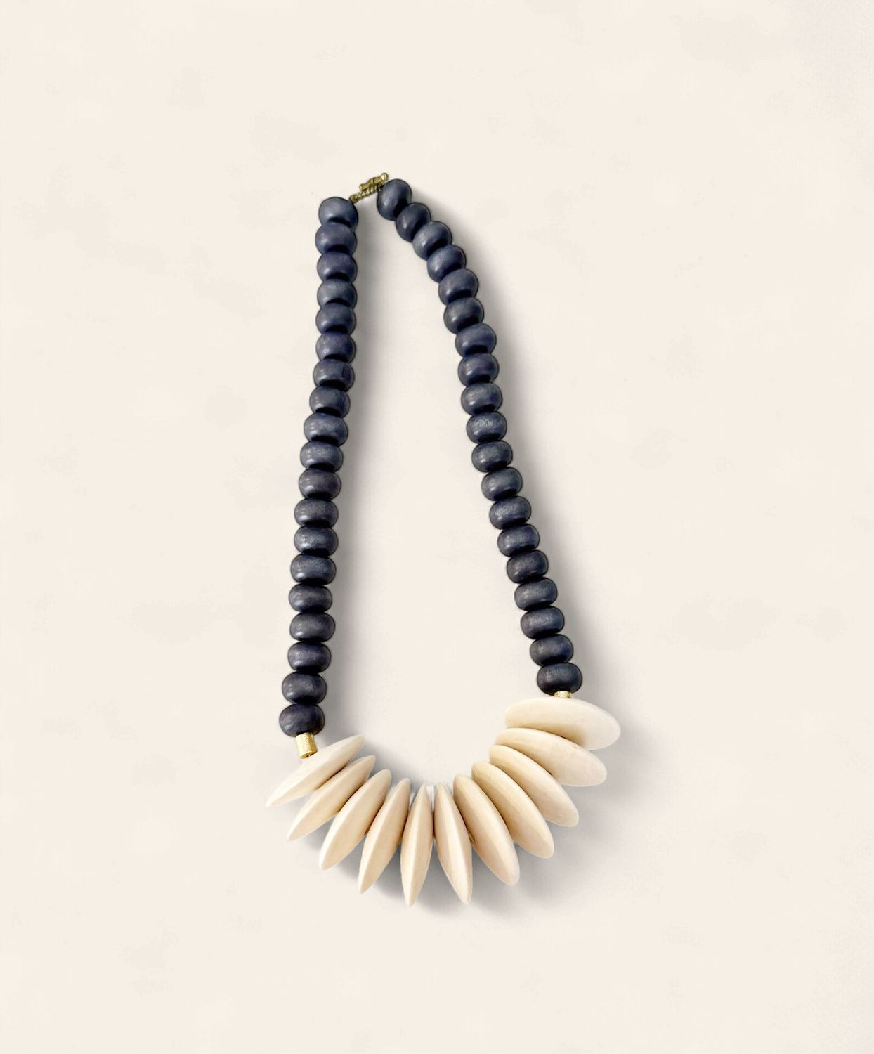 Wood Disk Round Bead Midi Neutral Statement Necklace Gray